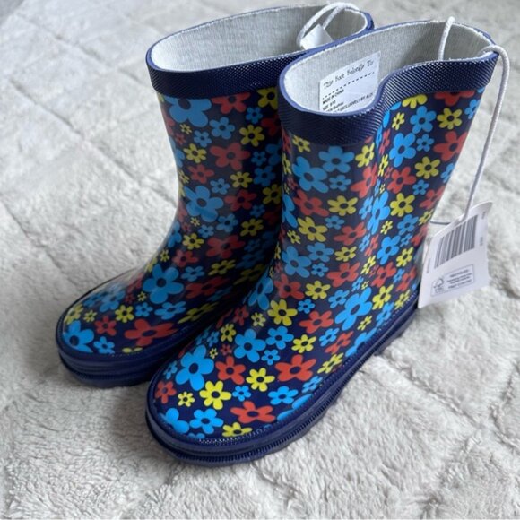 Lily & Dan | Aldi Blue and Red Floral Rain Boots | Size 9/10 - Picture 2 of 10